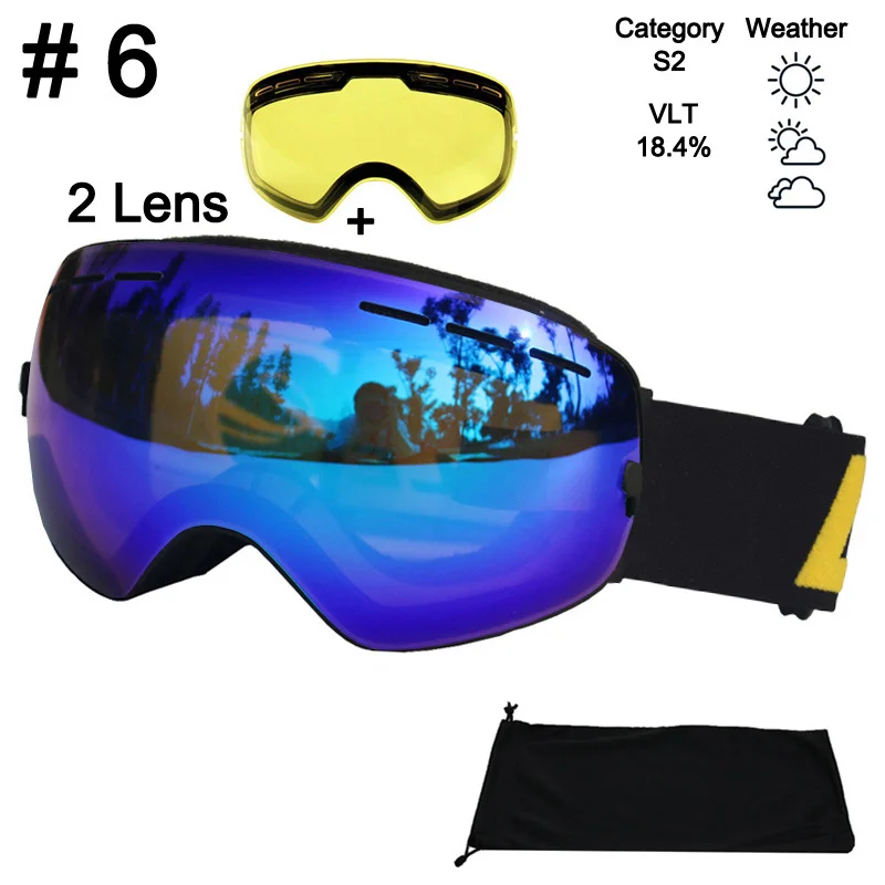 LOCLE лыжные очки UV400 противотуманные лыжные очки двойные линзы снежные Лыжные Сноуборд очки лыжные очки с линзой ночного видения - Цвет: Color 6 With Lens