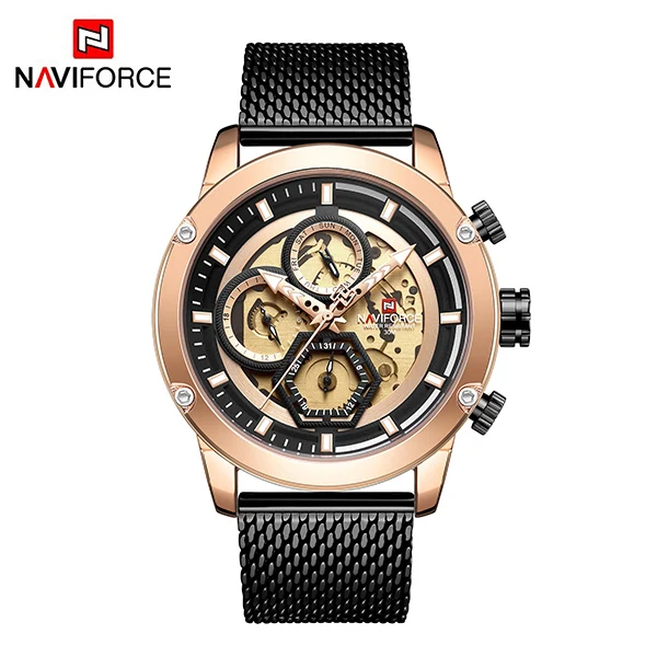 NAVIFORCE Лидирующий бренд мужские s часы Роскошные бизнес часы хронограф кварцевые мужские армейские наручные часы Мужские часы Relogio Masculino - Цвет: RoseGoldBlackNoBox