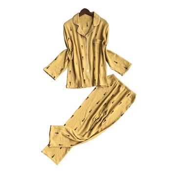 

Long-sleeved pajamas women's cotton double gauze Japanese fresh pajamas confinement clothing home service sexy nightware халат