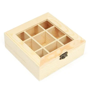 

Wood Tea Bag Storage Chest, Multipurpose Organization Display Box with Clear Lid 53CB