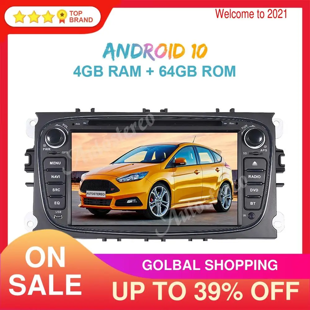 Android 10 64GB Car Radio GPS Navigation for FORD/Focus/S-MAX/Mondeo/C-MAX/Galaxy Auto Stereo Multimedia Player Head Unit Black |