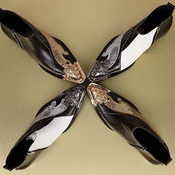 

Men's Cool Short Boots Punk Stage Performance Martin Boots Cow Leather Scarpe Pointed Toe Ankle Genuine Leather Work & Safety