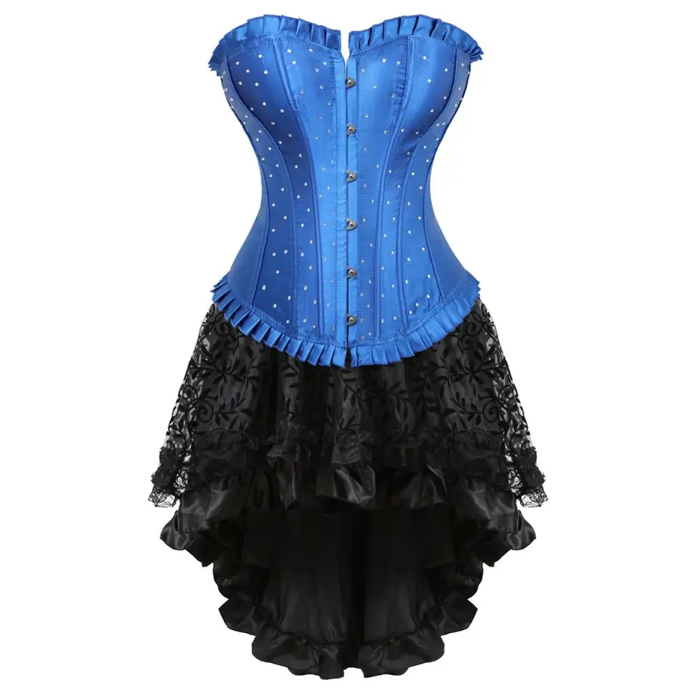 Sexy Rhinestone Corsets Bustiers Victorian Corset Dress with Skirts