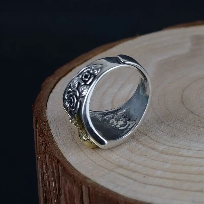 FNJ Skull Star Flower Ring 925 Silver Jewelry New Fashion Punk S925 Sterling Silver Rings for Men Adjustable Size bague