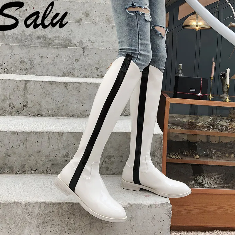 

Salu Size 34-42 Black Women Boots Genuine Leather The Knee Boots Low Heel Autumn Winter Fashion Shoes