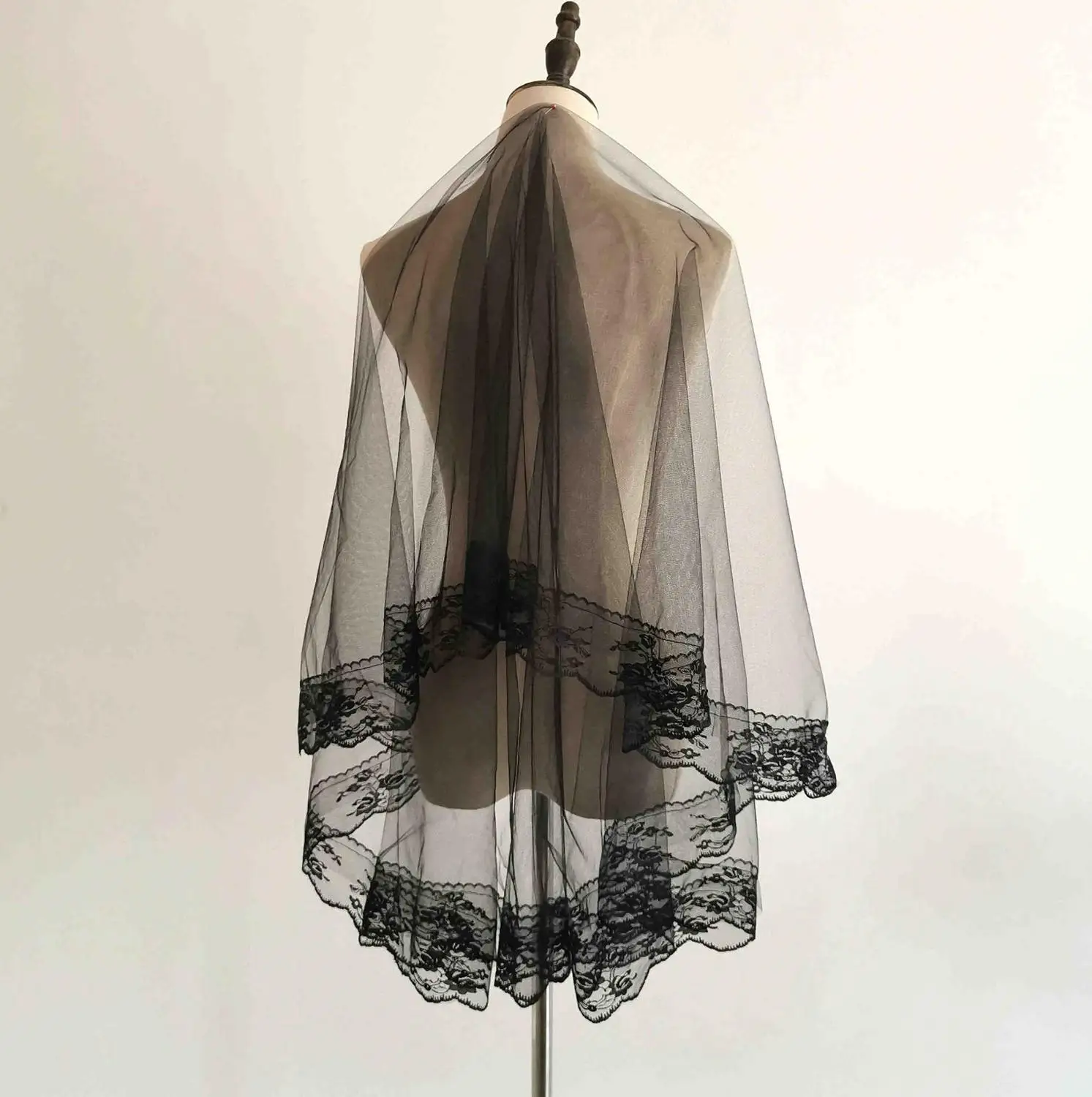 Свадебная вуаль Черная вуаль невесты Однослойная кружевная кромка Velo Negro Novia свадебная вуаль для невесты Mariee