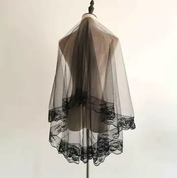 

Wedding Veil Black Veil Brides One-Layer Lace Edge Velo Negro Novia Wedding Vail Short Bridal Voile Mariee