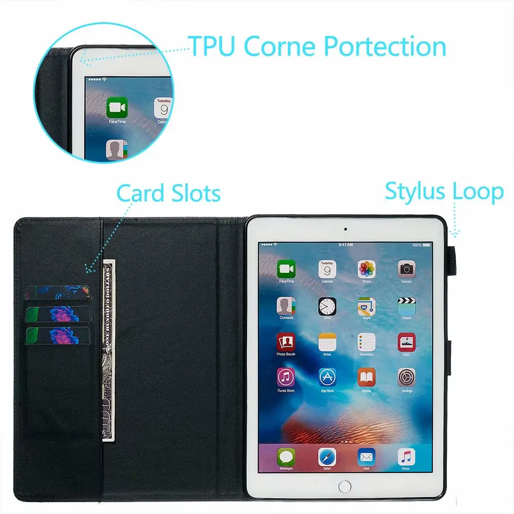 Цветной чехол из полиуретановой кожи для планшета для Ipad 9,7 Air 1 2 Ipad 5 6 9,7 дюймов Универсальный чехол-подставка+ ручка