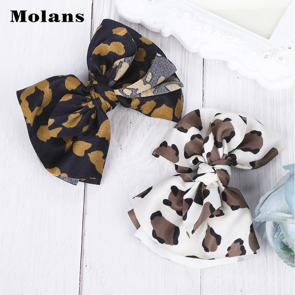 

Molans Cloth Leopard Pattern Bow Hairpin Middle Knotted Cute Female Clip Not Fall Off The Paint Metal Hair Accessories