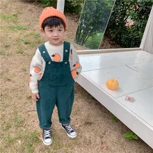 Осенне-зимние комбинезоны для малышей штаны на подтяжках для малышей однотонный Комбинезон для маленьких мальчиков и девочек, милые вельветовые комбинезоны детские штаны