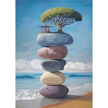 

5d diy diamond Painting Landscape Sea Stone Tree Full Drill Diamond embroidery Cross Stitch Mosaic Craft Kit Home Decor Gift