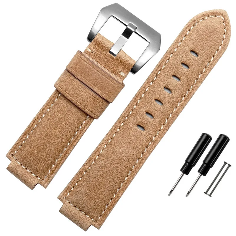 kahki silver buckle Нубук ремешок из натуральной кожи для часов timex T2N721 T2N720 739 TW2T6300 ремешок 24*16 мм ремешок с винтом и инструментами - Цвет ремешка: kahki silver buckle