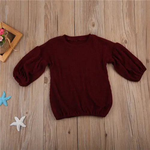 Модная детская одежда винно-Красного цвета для маленьких девочек; свитер; Повседневные свитера с длинными рукавами и фонариками; одежда; Bbay; От 1 до 6 лет