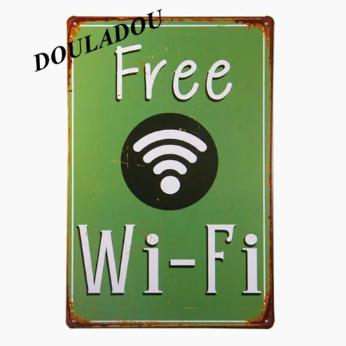 [DouladouFree Wi-Fi металлическая жестяная вывеска Бар Паб Настенный декор плакат для кафе Современная Настенная художественная винтажная живопись Декор для паба настенные вывески 20x30 см