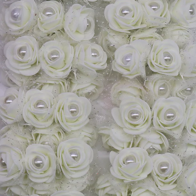12pcs/lot 3cm Foam Mini Roses Pearl Bead Rose Artificial Flowers DIY Crafts for Wedding Decoration Bouquet Scrapbooking Supplies F04