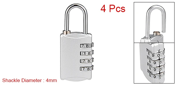 Silver 4 Pack Uxcell 1/2/4 шт. 4 цифры по ценам от производителя Комбинации замок 4 мм Сталь Сережка диаметром. Кодовые замки серебристого цвета/черный/синий/розовый/зеленый - Color: Silver 4 Pack