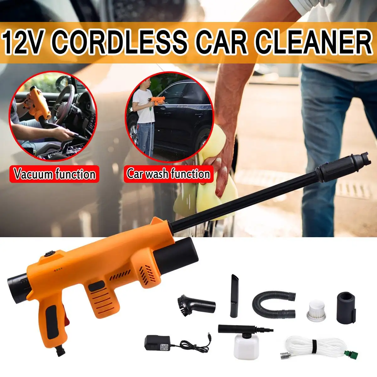 

Professional Car Wash 12V Car Washer Pump High Pressure Cleaner Portable Electric Washing Machine with Vacuum cleaner brush