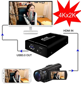 

4Kx2K HDMI to USB3.0 1080P 60FPS HDMI Video Capture Card Recording Box for MAC Windows Phone PS4 PS3 Live Streaming Broadcast 4K