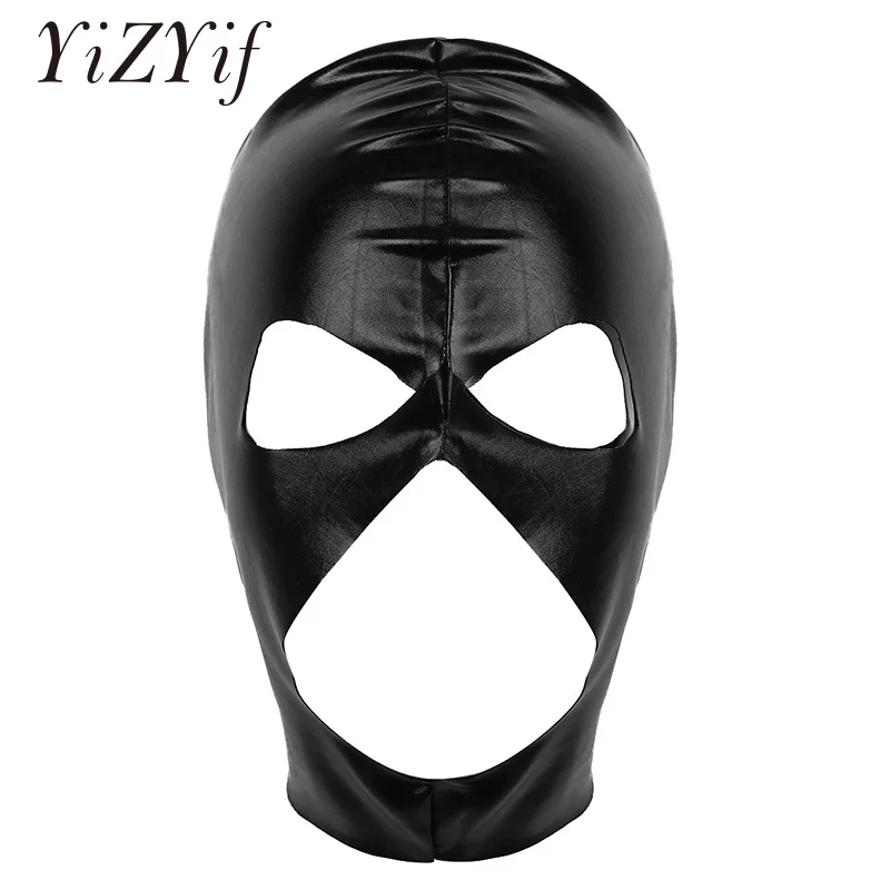 

Face Mask Cosplay Masks Adults Soft Patent Leather Open Eyes Nose and Mouth Headgear Full Face Mask Hood for Role Play Costume