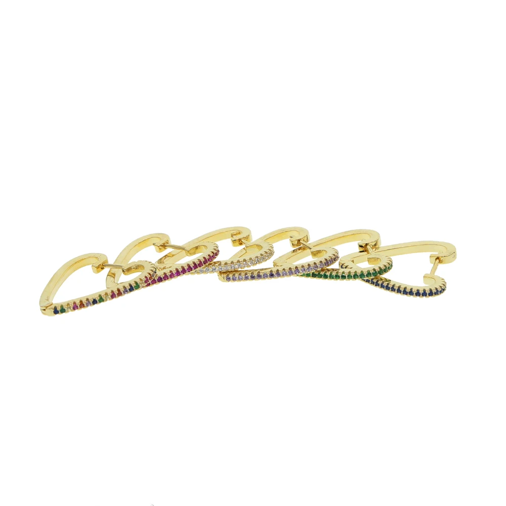 6 цветов с фианитами, в форме сердца Huggie серьги-кольца для женщин, позолоченные европейские женские модные ювелирные изделия