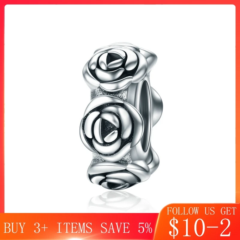 

CodeMonkey Real 925 Sterling Silver Romantic Stackable Rose Flower Beads fit Women Charm Bracelet Necklace Fine Jewelry C596
