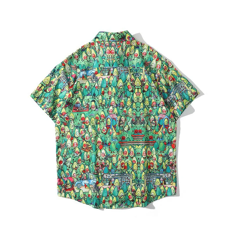 Men Shirt Short Sleeve Gray Green 2022 New Arrival Summer Loose Cartoons Leaves Male Shirt Thin Korean Style Hot Sale S88