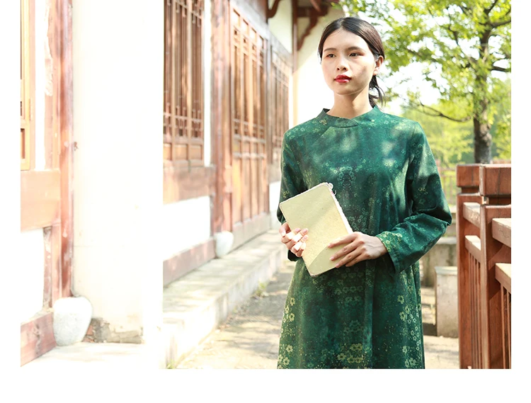 LZJN 2019 Women Autumn Long Sleeve Dress Floral Printed Belt Waist Long Dress Vestido Loose Robe with Pockets and Cotton Lining (8)
