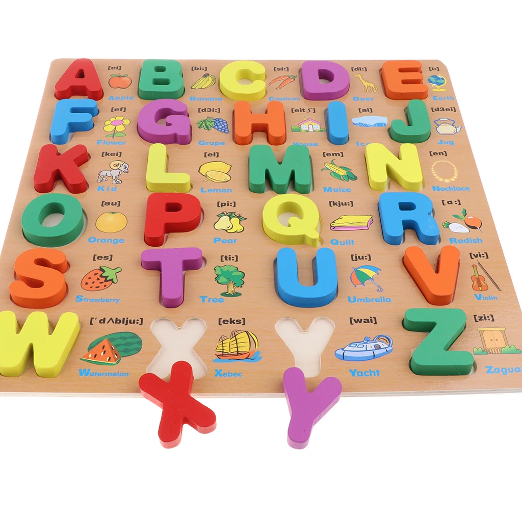 ABC Wooden Capital Letters Blocks Alphabet Puzzle Board  Toddlers Preschool Early Learning Educational Toys