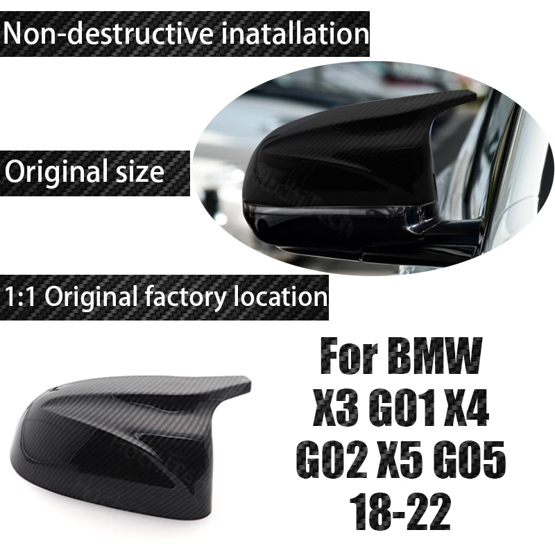

Replacement Car Side 2pcs Styling Carbon Fiber Pattern Rearview Mirror Cover Caps for BMW X3 X4 X5 G01 G02 G05 2018-2022