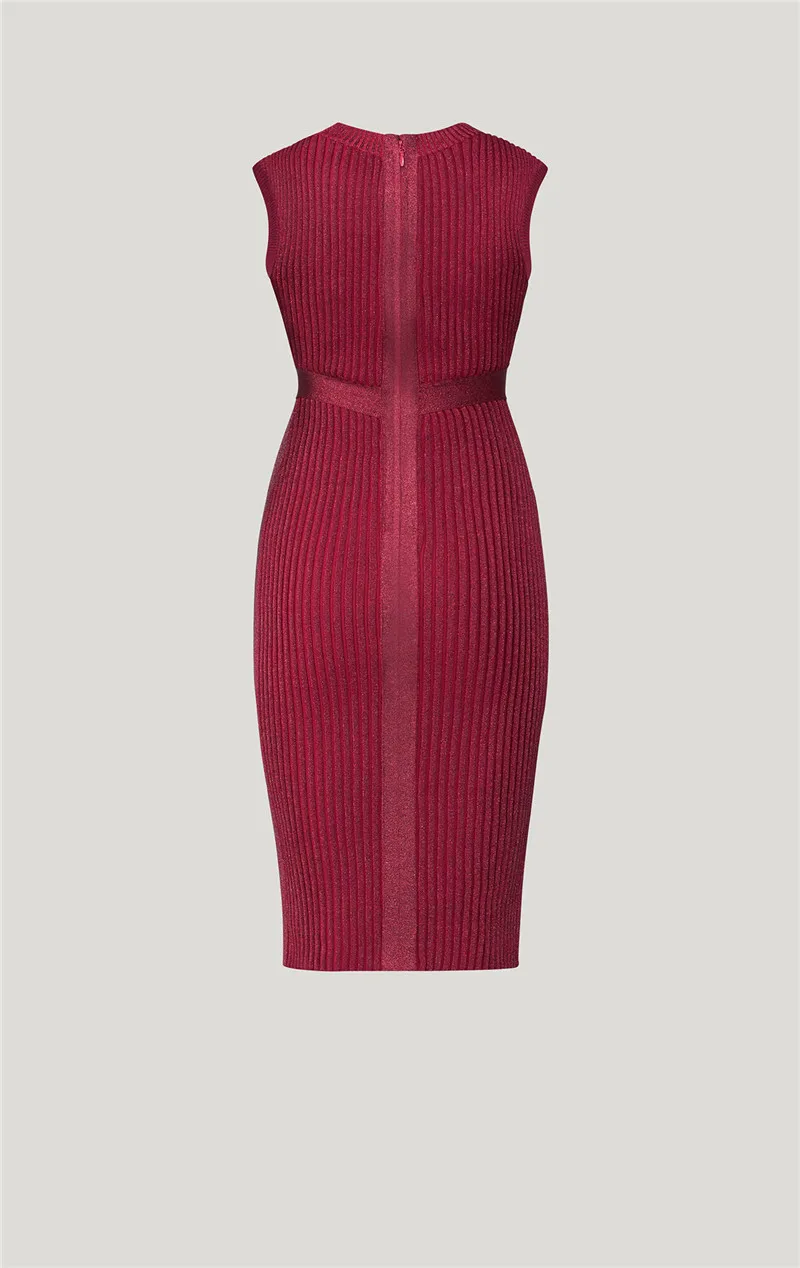 Высокое качество жаккард круглый вырез без рукавов Bodycon красный вискоза Бандажное Платье женское вечернее платье