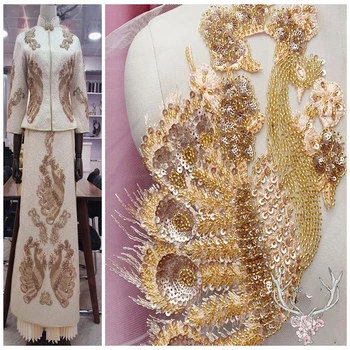 

18cm*30cm bead embroidery peacock applique embroidery clothing wedding accessories clothing patch wholesale