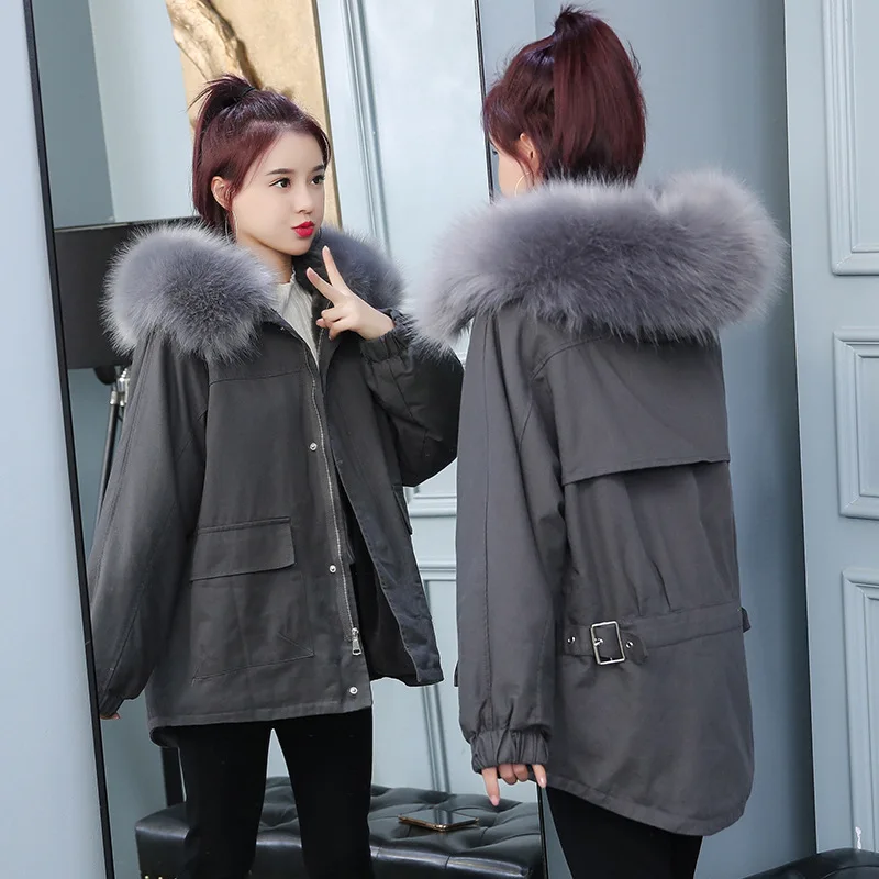 

2019 New Style Winter Mid-length Parka Women's Korean-style Loose-Fit Large Fur Collar Cotton-padded Clothes Student Cotton Coat