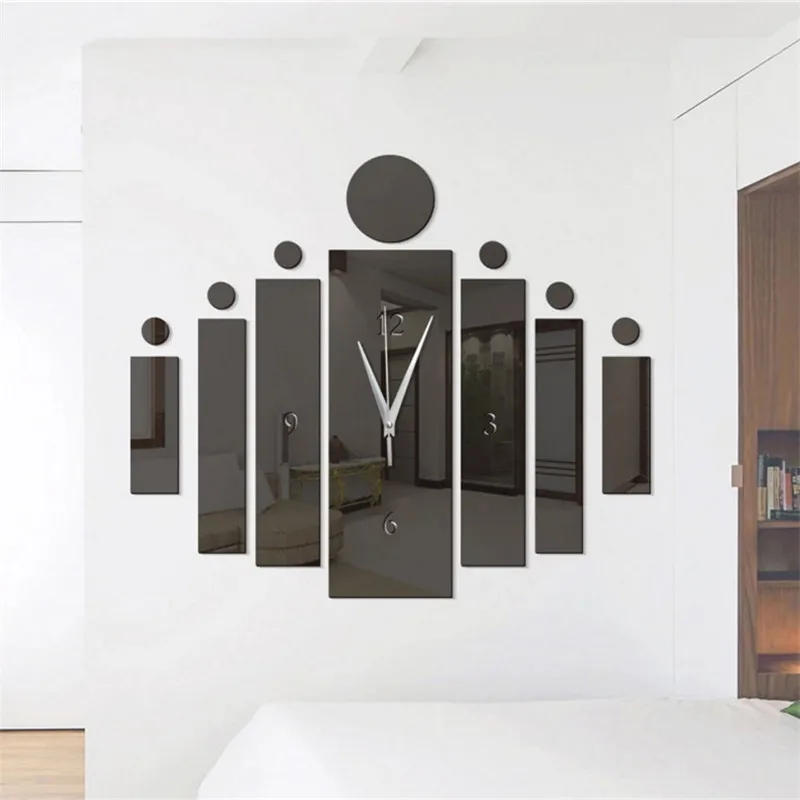 

3D Fashion Mute Mirror Wall Stickers Clock Living Room Bedroom Background Wall Decoration Geometric Shape Mirror Sticker Set