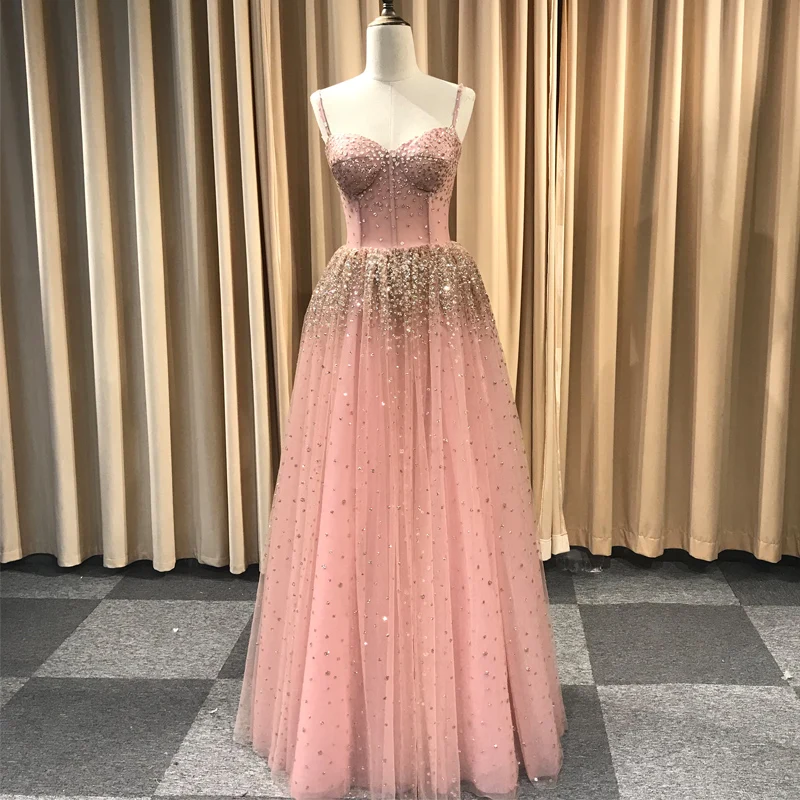 sleeveless Розовые платья для выпускного вечера с кристаллами и бусинами, прозрачные вечерние платья с длинными рукавами, женские вечерние платья на заказ, реальное изображение - Цвет: sleeveless
