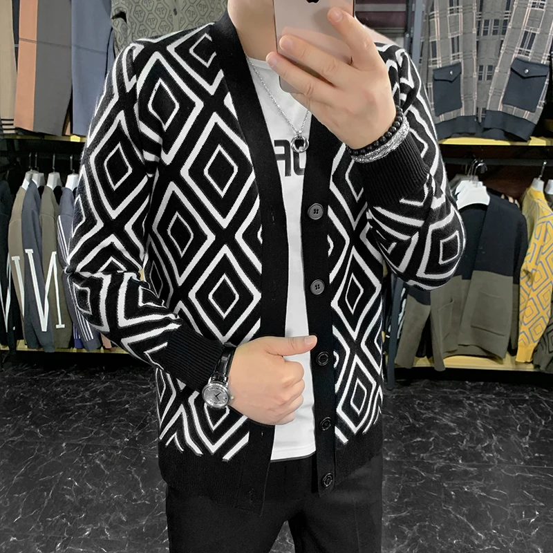 Autumn Knit Jacket Cardigan Men Long Sleeve Slim Sweater Business Casual Knitwear Sweatercoat Social Street Wear Clothing S-3XL