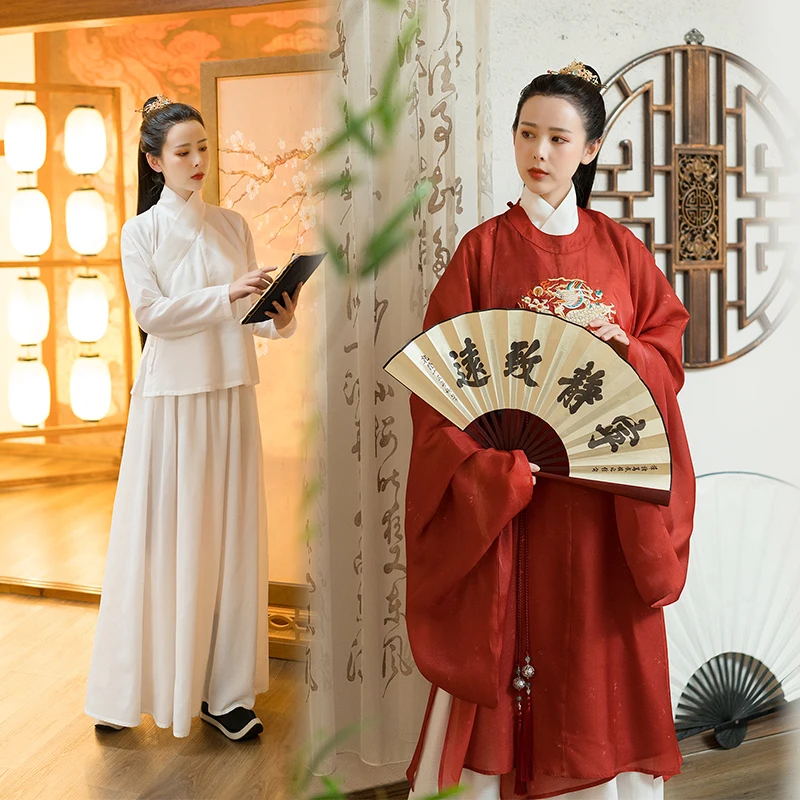 Ming Dynasty hanfu Печатный халат с вышивкой и круглым вырезом новинка одежда для пары