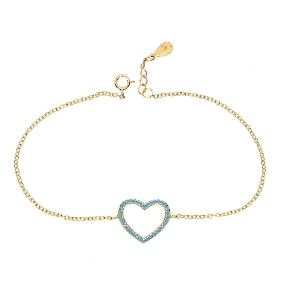 100% 925 Sterling Silver 2021 Valentines Gift Pave Turquoises Cute Heart Charm Delicate Lover Bracelet | Украшения и аксессуары