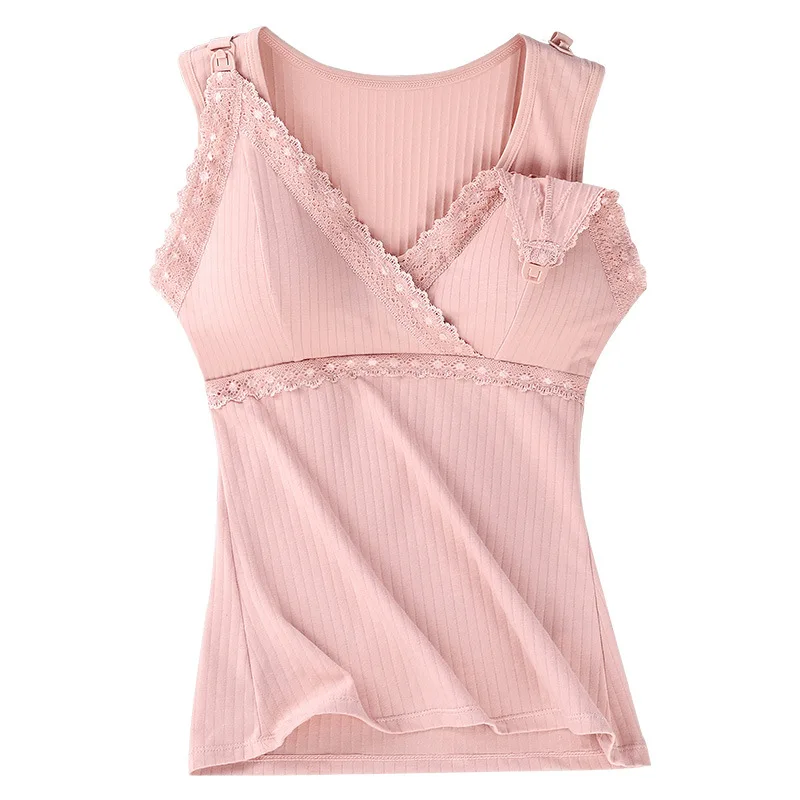 100KG Maternity Wear Nursing Tops Sleeveless Camisole Breastfeeding Clothes Pregnant Women Wireless Camis Tank Top With Bra