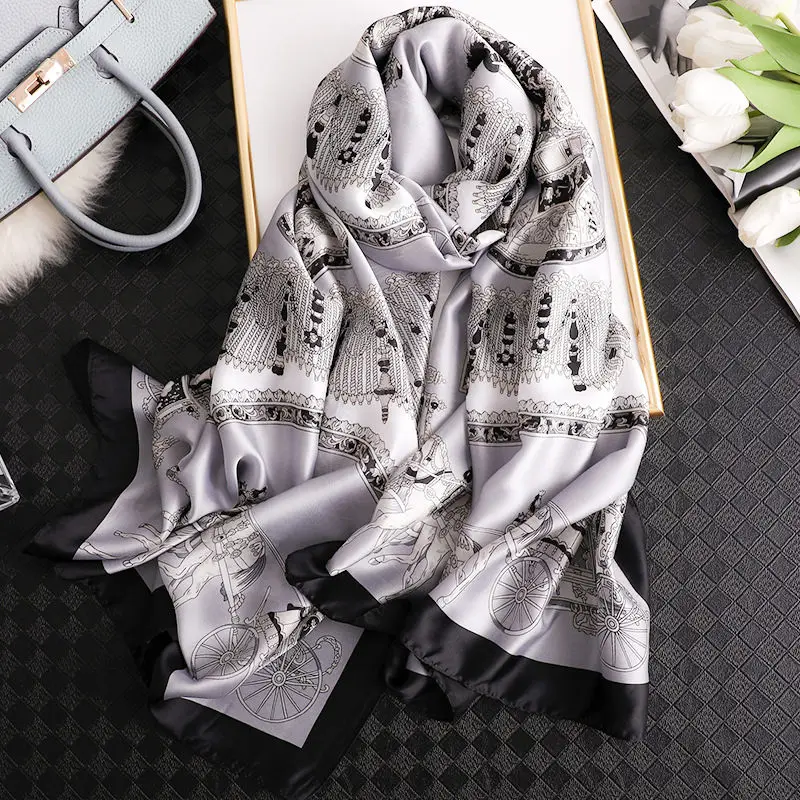

2019 luxury brand Women Silk scarf Beach Shawl and Echarpe summer Wrap Designer scarves Plus Size female beach stoles bandana