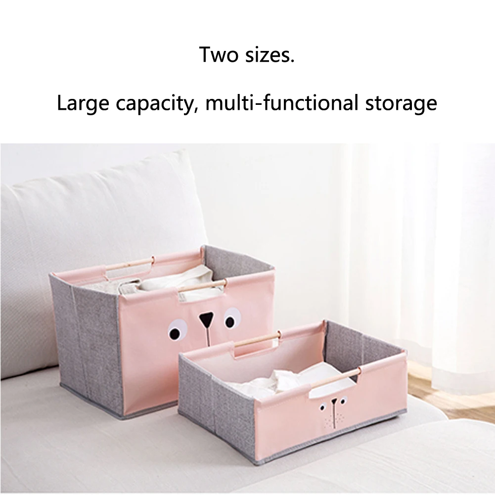 Home Organizer Bedroom Kitchen Pouch Wooden Handle Cartoon Storage Basket Practical Cosmetic Removable Foldable Box Underwear