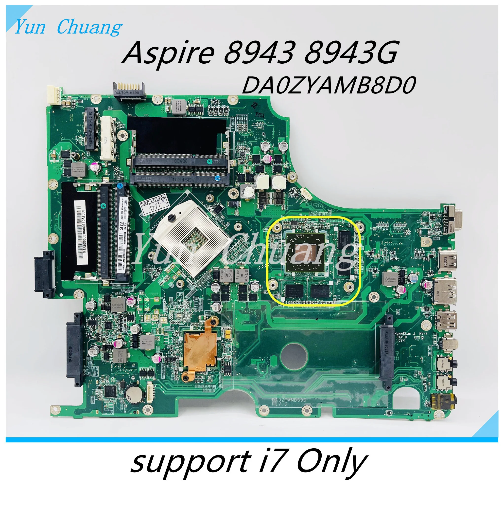 DA0ZYAMB8D0 MBR6S06001 MB.R6S06.001 For acer Aspire 8943 8943g Laptop motherboard HD 5850 GPU DDR3 4 memory slot Support I7 Only |