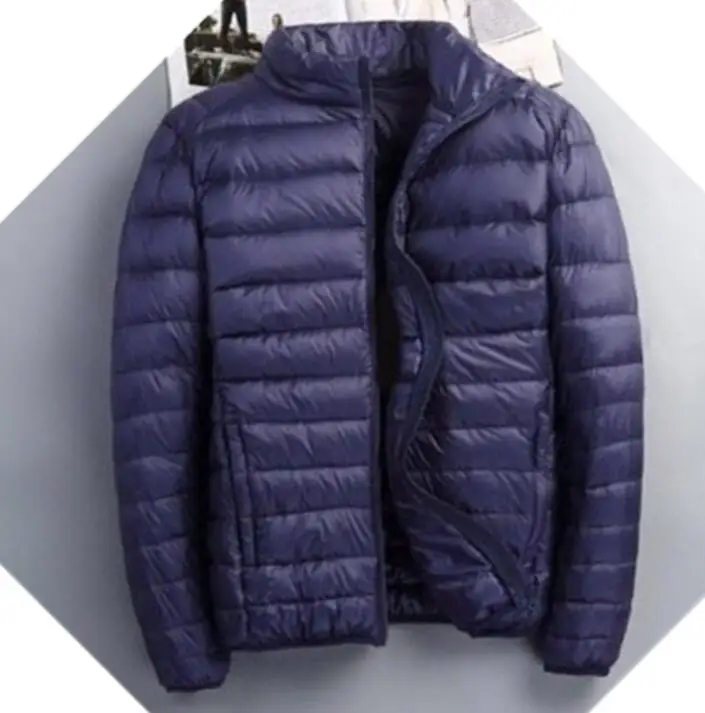 Navy blue Ультра легкий пуховик для мужчин повседневное короткое зимнее пальто для мужчин с длинным рукавом теплая парка плюс размер куртка портативная одежда - Цвет: Navy blue