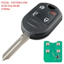 Portable 4 Buttons Keyless Uncut Flip Remote Key Fob with ID63 Chip 80 Bit for Ford 2011-2015 Explorer / Ford 2011-2016 F-Series 2005 2011 ford five hundred 4 four button keyless entry remote free programming included