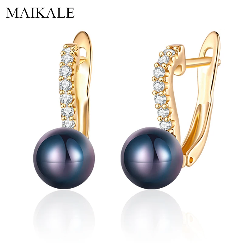 MAIKALE, классические черные/красные/белые жемчужные серьги для женщин, серьги с цирконием кубической огранки с жемчугом, CZ, свадебные украшения, подарки