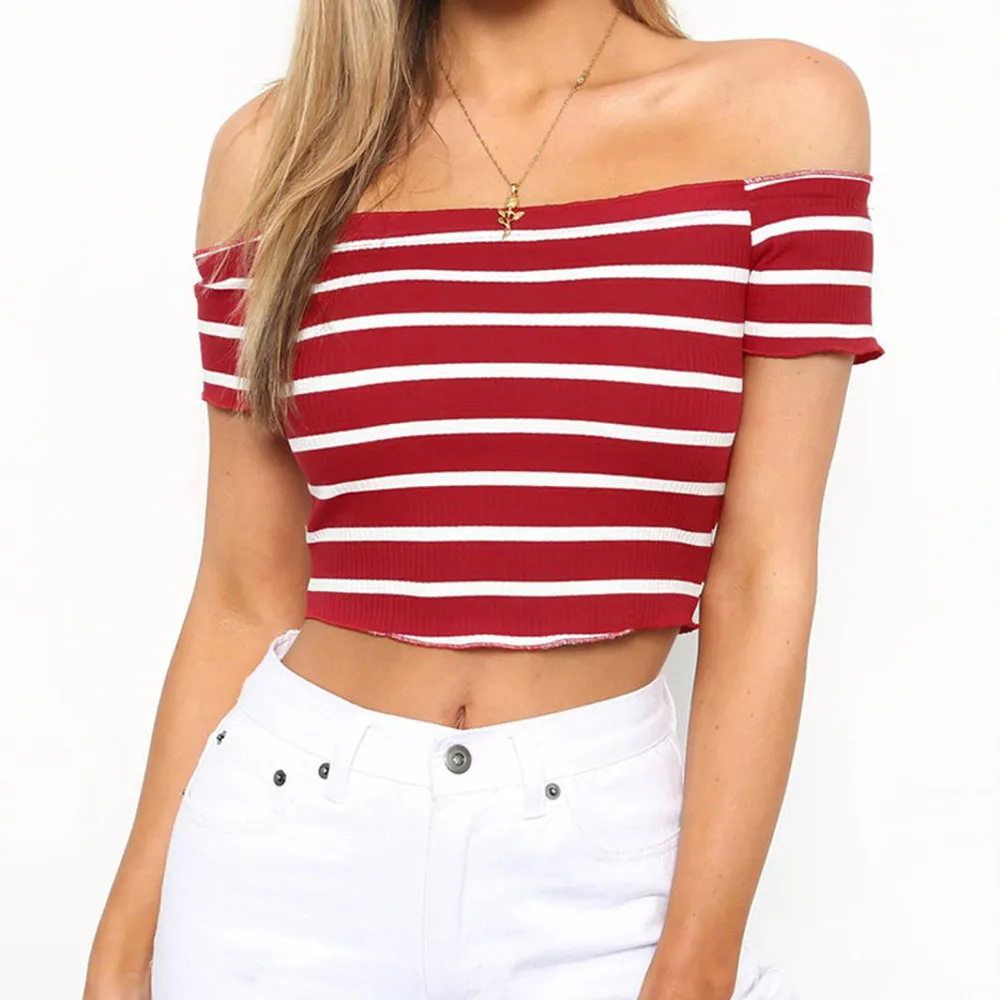 red and white striped tube top