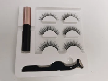 

3 pairs Eye Lashes Magnetic Eyelashes and Eyeliner Set False Eyelashes Magnet Extension Liquid Eyeliner & Tweezer Set Waterproof