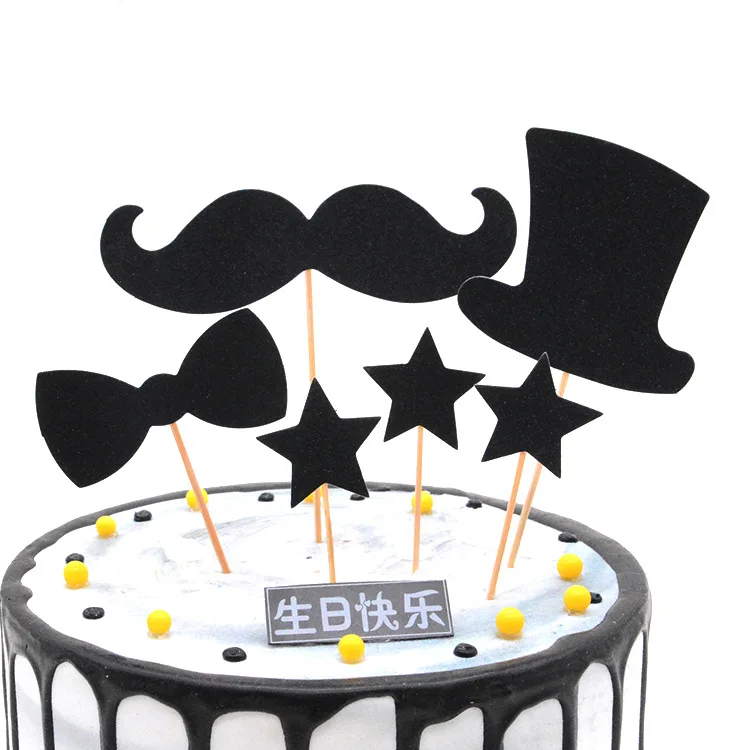 Adorno para pastel de bigote negro para niños y adultos, decoraciones para  regalos de cumpleaños, banderas para hornear, suministros para fiestas de  aniversario de boda _ - AliExpress Mobile