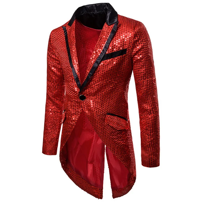 Mens Sequins Suit Blazer Jacket Male Slim Thin Club Stage Blazer Formal Wedding Brand Shiny Glitter Embellished Blazer - Цвет: red 2