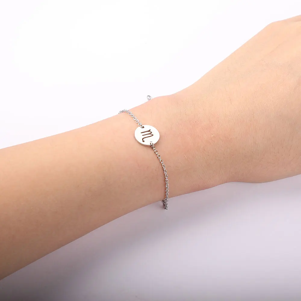12 Constellation Zodiac Charm Bracelet for Women Female Stainless Steel High Polish Charms Bracelets - Окраска металла: JN009-8