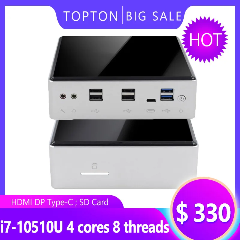 Мощный игровой мини ПК 10 го поколения компьютер Intel i7 10510U 10710U 2 * DDR4 M.2 SSD LAN 4K Windows Linux
